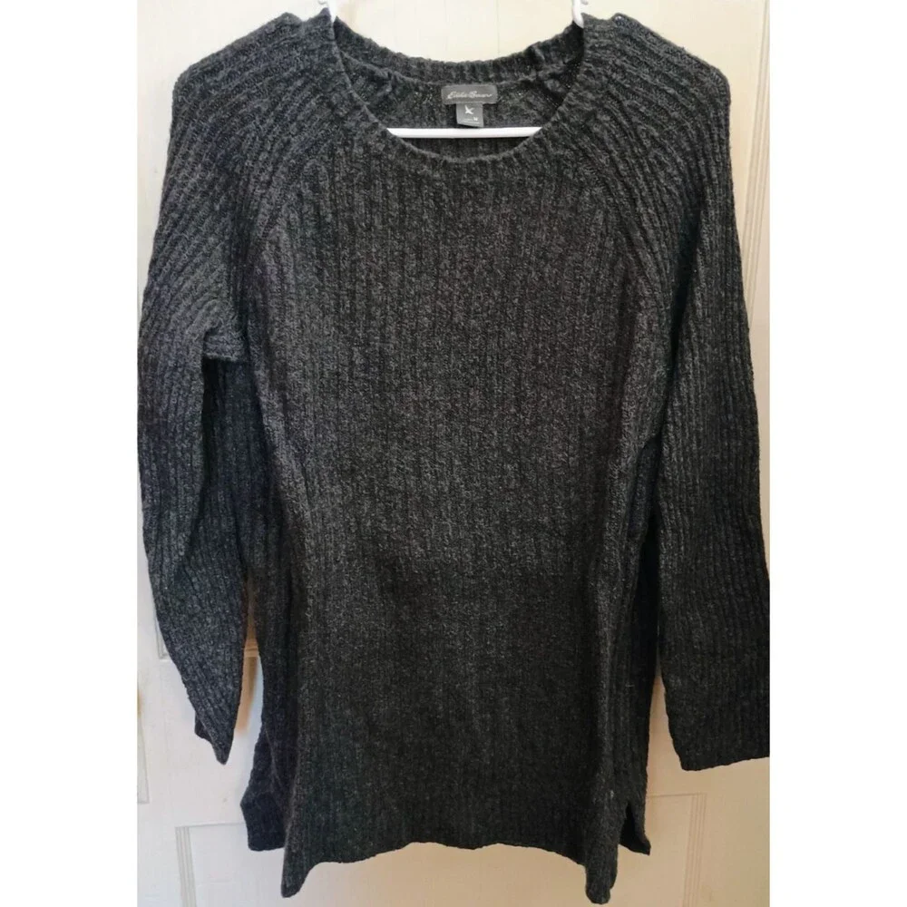 Eddie Bauer Women's Medium Gray Rib Knit Sweater Crew Neck Long Sleeve Pullover